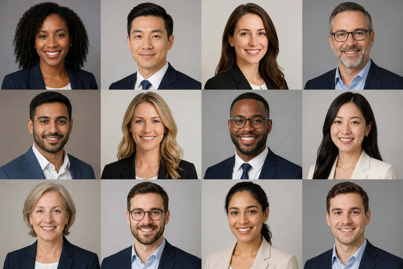 Grid of consistent professional team headshots showing safe procurement for company directories