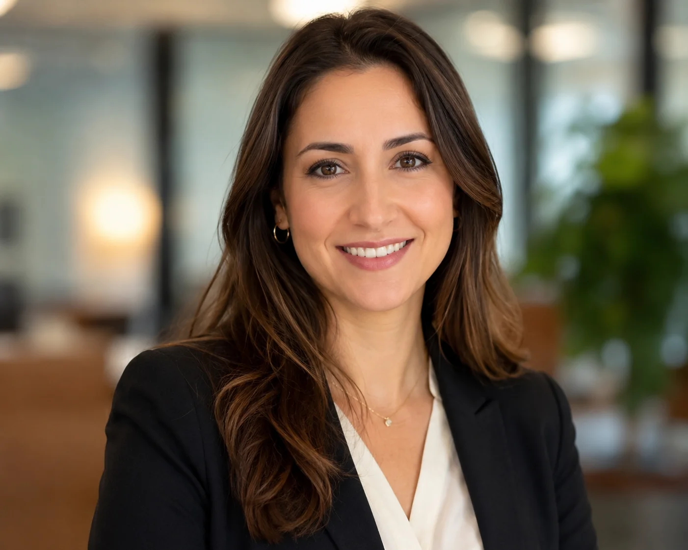 Professional headshot with a softly blurred office background showing an approachable, client-ready look for LinkedIn