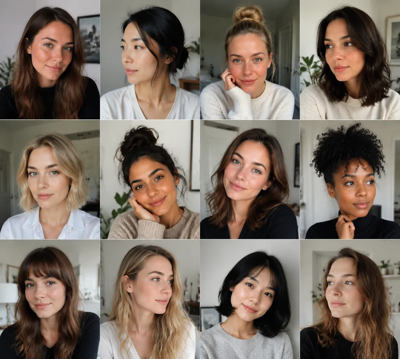 Grid of varied home source portraits showing different head angles and soft expressions for AI input
