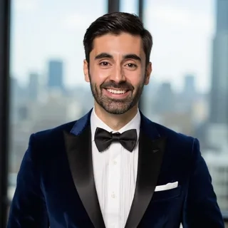 Black Suit with Skyline Window