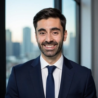 Classic Navy Suit with Skyline Window